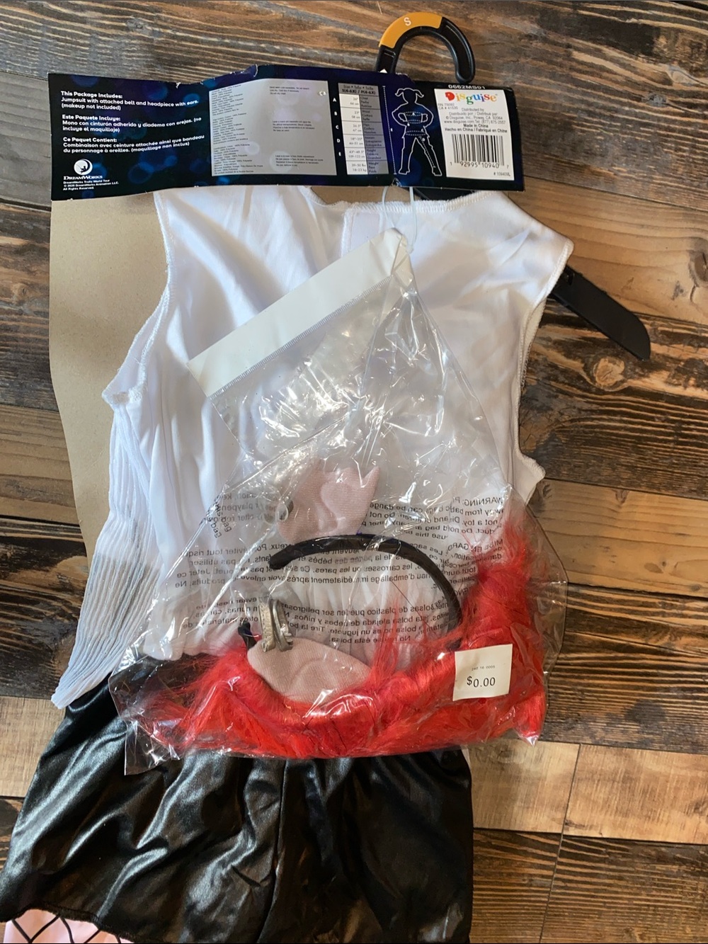 Disguise Trolls Barb Costume - White Top, Black Shorts, Red Hairpiece - Picture 4 of 6